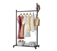 Garvee Perchero Metálico Resistente con Ruedas: Organizador de Ropa Portátil e Independiente con Estante y Ganchos para Sombreros. Robusto, Fácil de Montar, Ideal para Dormitorios y Entradas.Negro