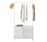 Garvee Perchero resistente con 4 cajones para dormitorio - Armario organizador de ropa con estructura de metal, tablero superior de madera, barra colgadora y 2 ganchos laterales - Mueble de almacenaje
