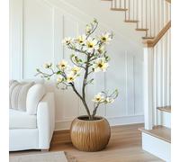 Garvee Plantas Artificiales de Magnolia, 120cm, con Maceta Blanca para Interior, Patio, Hogar, Oficina, Flores, Decoración, Árbol Artificial Grande (Magnolia Blanca, 120cm)