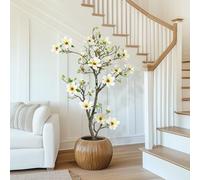 Garvee Plantas Artificiales de Magnolia, 150cm,con Maceta Blanca para Interior, Patio, Hogar, Oficina, Flores, Decoración, Árbol Artificial Grande (Magnolia Blanca, 150cm)