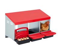 Garvee Ponedero para Gallinas de 3 Departamentos, Nido para Gallinas de Un Solo Nivel con Bandeja de Recogida de Huevos y Techo Inclinado, Caja de Nidificación de Acero Galvanizado, Rojo Intenso