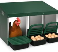 Garvee Ponedero para Gallinas de Metal con 3 Departamentos - Caja Nido con Recogida Automática de Huevos - Nido Galvanizado con Patas para Gallinero - Diseño Ventilado y Resistente - 80x52x47cm