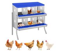 Garvee Ponederos para Gallinas de 6 Departamentos con Patas, Nidales de Acero al Carbono para Recogida Automática de Huevos, Jaula de Puesta Metálica Resistente para Exterior, 115x35x80 cm, Azul