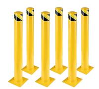 Garvee Poste Delimitador De Seguridad De Metal, Bolardo De Aparcamiento Con Base Perforada, Para Control De Acceso y Señalización, Acabado Amarillo Con Banda Negra, 11,4 x 91,4 cm, Pack De 6