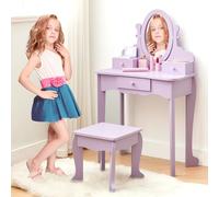Garvee Princess Style Kids Vanity Set - Wooden Dressing Table with Adjustable Mirror, Drawer & Stool for Girls Ages 4-9 - Perfect for Pretend Play & Room Decor - Purple Without Light - As Shown