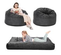 Garvee Puf convertible a cama de tamaño matrimonial, sofá gigante relleno de espuma con funda lavable, bolsillo lateral para sala de estar, dormitorio, color gris oscuro