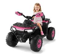 Garvee Quad Eléctrico Niño 12 V, Coche Eléctrico 4 Ruedas Todoterreno con 2 Motores, Mando a Distancia Parental, Suspensión, Faros LED, Música, Bluetooth, USB, Bandera Luminosa, 3-6 años, Rosa Oscuro