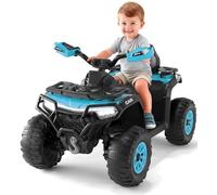 Garvee Quad Eléctrico Niño 12V, Coche Eléctrico 4 Ruedas Todoterreno con 2 Motores, Mando a Distancia Parental, Suspensión, Faros LED, Música, Bluetooth, USB, Bandera Luminosa, 3-6 años, Azul Verdoso
