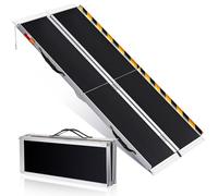Garvee Rampa Plegable de Aluminio para Silla de Ruedas, Portátil Antideslizante con Barreras de Seguridad y Tiras Reflectantes, para Escalones, Bordillos y Puertas (182 x 74CM)