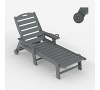 Garvee Respaldo Ajustable 5 Posiciones y Resistente al Agua - Silla Tumbona reclinable de Patio HDPE para jardín, terraza y Playa - con Ruedas y portavasos - Color Gris con Ruedas