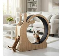 Garvee Rueda de ejercicio para gatos - Cinta de correr grande de 95 cm para gatos de interior, rueda silenciosa de madera con alfombra extraíble y tabla de rascar, gimnasio profesional para pérdida de