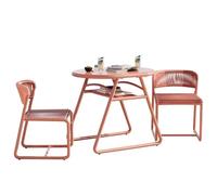 Garvee Set Bistró De Jardín 3 Piezas - Mesa Redonda De 80 cm y 2 Sillas En Hierro y Cuerda PE Transpirable - Anticorrosión y Fácil Limpieza Terraza, Balcón o Jardín - Naranja
