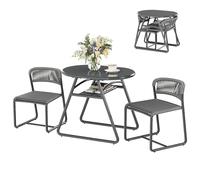 Garvee Set Bistró De Jardín 3 Piezas - Mesa Redonda De 80 cm y 2 Sillas En Hierro y Cuerda PE Transpirable - Anticorrosión y Fácil Limpieza Terraza, Balcón o Jardín - Gris