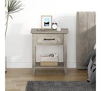 Garvee Set de 2 mesas auxiliares Modernas - Madera Robusta con cajón y Estante, diseño Industrial, fácil de Montar, Dormitorio o salón - Juego de Dos Piezas