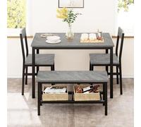 Garvee Set de Comedor Compacto y Moderno para 4 Personas - Mesa con 2 sillas y Banco, Estructura metálica Robusta, diseño Ahorra Espacio para Cocina, Comedor o jardín - Color: Negro + Tablero Gris