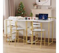 Garvee Set de Comedor Moderno con Mesa y 2 sillas - 3 estantes de Almacenamiento - Ideal para Espacios pequeños, Cocina o apartamento - Mesa Robusta, sillas tapizadas en PU - Diseño mármol Blanco y