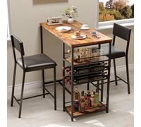 Garvee Set De Comedor Moderno para 2 Personas - Mesa De Barra con Estantes, Portavasos Y Soporte para Vino - Sillas Tapizadas, Estructura Metálica Espacios Pequeños - Color Clásico