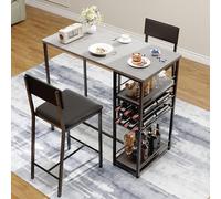 Garvee Set De Comedor para 2 Personas con Altura De Mostrador - Mesa con Estantes De 4 Niveles, Portavasos Y Botellero - Sillas Tapizadas, Estructura Metálica Espacios Pequeños - Color Gris