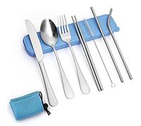 Garvee Set De Cubiertos De Viaje De Acero Inoxidable 9 Piezas Juego De Cubiertos Portátiles Reutilizables Con Estuche y Bolsa De Malla Ideal Para Camping Oficina Picnic y Escuela Ecológico Moderno