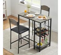 Garvee Set de Mesa Alta con 2 Sillas Tapizadas en PU y Reposapiés, Juego de Bar para 2 Personas, Mesa de MDF y Estructura Metálica Resistente, Compacto para Cocina, Comedor y Espacios Pequeños - Gris