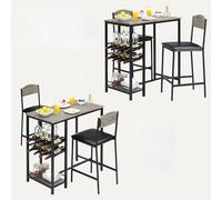 Garvee Set de Mesa Alta con sillas tapizadas y reposapiés para Comedor o Cocina - Diseño Compacto y Resistente - Fácil Montaje, Ideal para Espacios pequeños - Color Gris, 1+2 Set