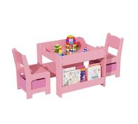 Garvee Set de Mesa y 2 sillas para niños de Madera 3 en 1 - Estantería para Libros, cajones de almacenaje y Tablero Desmontable - Ideal para Actividades, Manualidades y Juegos en guardería, Aula y