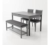Garvee Set Mesa Comedor 4 Piezas con cajón, Gris, Ahorra Espacio Cocina