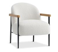 Garvee Silla de Acento Moderna tapizada en Tela Tipo Borreguito para Sala de Estar - Estructura metálica - Brazos de Madera - Pies Ajustables - Cómoda y ergonómica, Estilo Mid-Century - Color