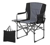 Garvee - Silla de camping plegable XXL para adulto, respaldo reforzado, soporta 180 kg, mesa auxiliar y bolsillo lateral, ideal playa, pesca, picnic, jardín, eventos deportivos, color negro