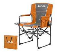 Garvee - Silla de camping plegable XXL para adultos, estructura robusta hasta 180 kg, apoyabrazos, mesa auxiliar, bolsillo de almacenamiento, playa, pesca, pícnic, jardín, acabado con borde naranja y
