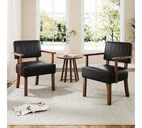 Garvee Silla de Comedor Estilo Mid-Century - Tapizada en Piel sintética PU Negra - Diseño de Rayas Verticales - Patas y Marco de Madera - Cómoda butaca para salón, Dormitorio o balcón - Opción de