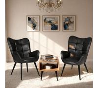 Garvee Silla de Descanso Moderna tapizada - Estilo Mid-Century - Respaldo Alto - Patas metálicas - Acabado en Piel sintética Comedor, Cocina o cafetería - Color Negro Terciopelo