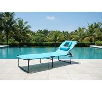 Garvee - Silla de jardín plegable para adultos, respaldo ajustable de 5 posiciones, apertura cara, cojín, bolsillo lateral, ideal playa, piscina, patio, color azul