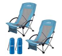 Garvee Silla de Playa Plegable Ligera - Respaldo de Malla Transpirable y Reposabrazos Acolchados - Estructura de Acero 150 kg - Portavasos y Bolsa para Móvil - Ideal para Camping, Jardín (2pcs)