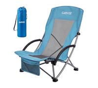 Garvee Silla de Playa Plegable Ligera - Respaldo de Malla Transpirable y Reposabrazos Acolchados - Estructura de Acero 150 kg - Portavasos y Bolsa para Móvil - Ideal para Camping, Jardín (1 pcs)
