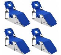 Garvee Silla de Playa Plegable, Tejido Oxford 600D, Respaldo Reclinable, Estructura de Acero Reforzado con Reposabrazos, Portátil y Ligera, para Playa Camping Jardín y Piscina, Juego de 4, Azul