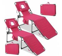 Garvee Silla de Playa Plegable, Tejido Oxford 600D, Respaldo Reclinable, Estructura de Acero Reforzado con Reposabrazos, Portátil y Ligera, para Playa Camping Jardín y Piscina, Juego de 2, Rosa