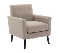 Garvee Silla decorativa moderna de mediados de siglo, sillón tapizado de lino con patas de madera y cojín grueso, cómoda silla de salón para sala de estar, dormitorio, oficina y rincón de lectura