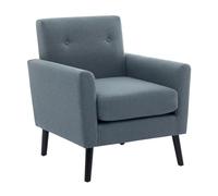 Garvee Silla decorativa moderna de mediados de siglo, sillón tapizado de lino con patas de madera y cojín grueso, cómoda silla de salón para sala de estar, dormitorio, oficina y rincón de lectura