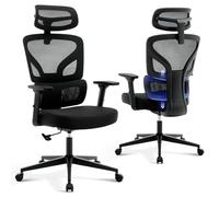 Garvee Silla Ergonómica Escritorio - Asiento y Respaldo Regulables, Respaldo Alto con Muelle, Altura Ajustable, Base Metálica Soporte 136 kg, Estructura Negra, Malla Negra, Piernas Metálicas Negras