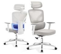 Garvee Silla Ergonómica Escritorio - Asiento y Respaldo Regulables,Respaldo Alto con Muelle,Altura Ajustable, Base Metálica Soporte 136 kg,Estructura Blanca, Malla Beige,Piernas Metálicas Sin Color