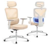 Garvee Silla Ergonómica Escritorio - Asiento y Respaldo Regulables, Respaldo Alto con Muelle, Altura Ajustable, Base Metálica Soporte 136 kg, Estructura Blanca, Malla Beige, Piernas Metálicas Blancas