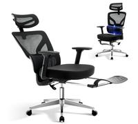 Garvee Silla Ergonómica Escritorio - Reposapies,Asiento y Respaldo Regulables, Respaldo Alto con Muelle, Altura Ajustable,Soporte 136 kg, Estructura Negra, Malla Negra, Piernas Metálicas Sin Color