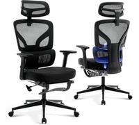 Garvee Silla Ergonómica Escritorio - Reposapies,Asiento y Respaldo Regulables, Respaldo Alto con Muelle, Altura Ajustable,Soporte 136 kg, Estructura Negra, Malla Negra, Piernas Metálicas Negras