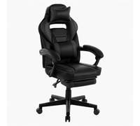Garvee Silla ergonómica para Gaming con Masaje y reposapiés, Altura Ajustable, Piel sintética, rotación de 360°, Respaldo de 90° a 135°, soporta hasta 136 kg, Color Negro