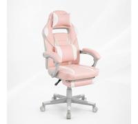 Garvee Silla ergonómica para Gaming con Masaje y reposapiés, Altura Ajustable, Piel sintética, rotación de 360°, Respaldo de 90° a 135°, soporta hasta 136 kg, Color Rosa