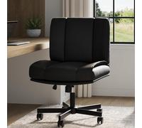Garvee Silla Giratoria De Tela Sin Brazos, con Ruedas, Diseño Moderno, Fácil De Montar y Limpiar, para Maquillaje y Oficina En Casa, Color Negro