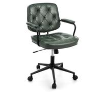 Garvee Silla Individual ergonómica para salón y Oficina - Respaldo Medio - Altura Ajustable - tapizada en Cuero PU - Asiento Giratorio con Ruedas - reposabrazos cómodos - para Sala, Dormitorio y