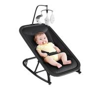 Garvee Triciclo Balancín para Bebé 0-12 Meses - Silla Mecedora con Respaldo Ajustable 3 Posiciones, Barra de Juegos, Arnés 5 Puntos, Funda Desmontable y Estructura Aluminio - Negro
