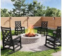 Garvee Silla Mecedora para Exterior, Juego de 4 Mecedora Jardin, Mecedora de Gran Tamaño Moderna, Estructura de Madera, Sillón con Carga de 160 kg, para Jardín, Patio, 61 x 89 x 102 cm, Negro